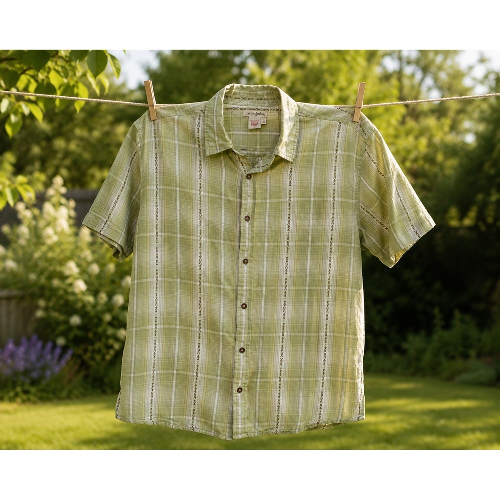 Carbon2Cobalt Mens Medium‎ Green Plaid Button Front Shirt 100% Cotton